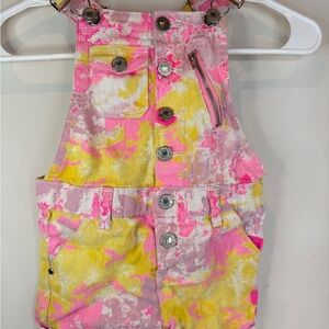 Chillipop Girls 3T Tie Dye Denim Short Overalls Pink Yellow Summer Romper